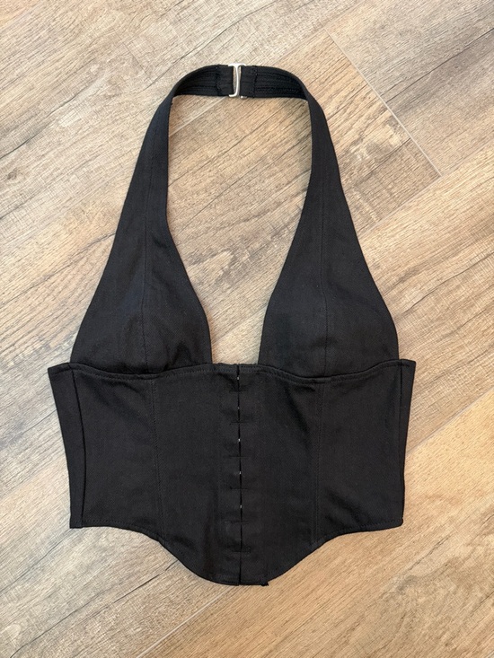 White Fox Boutique Tops - White Fox Black Halter Corset Top Womens XS Cropped Backless Office Siren Party
